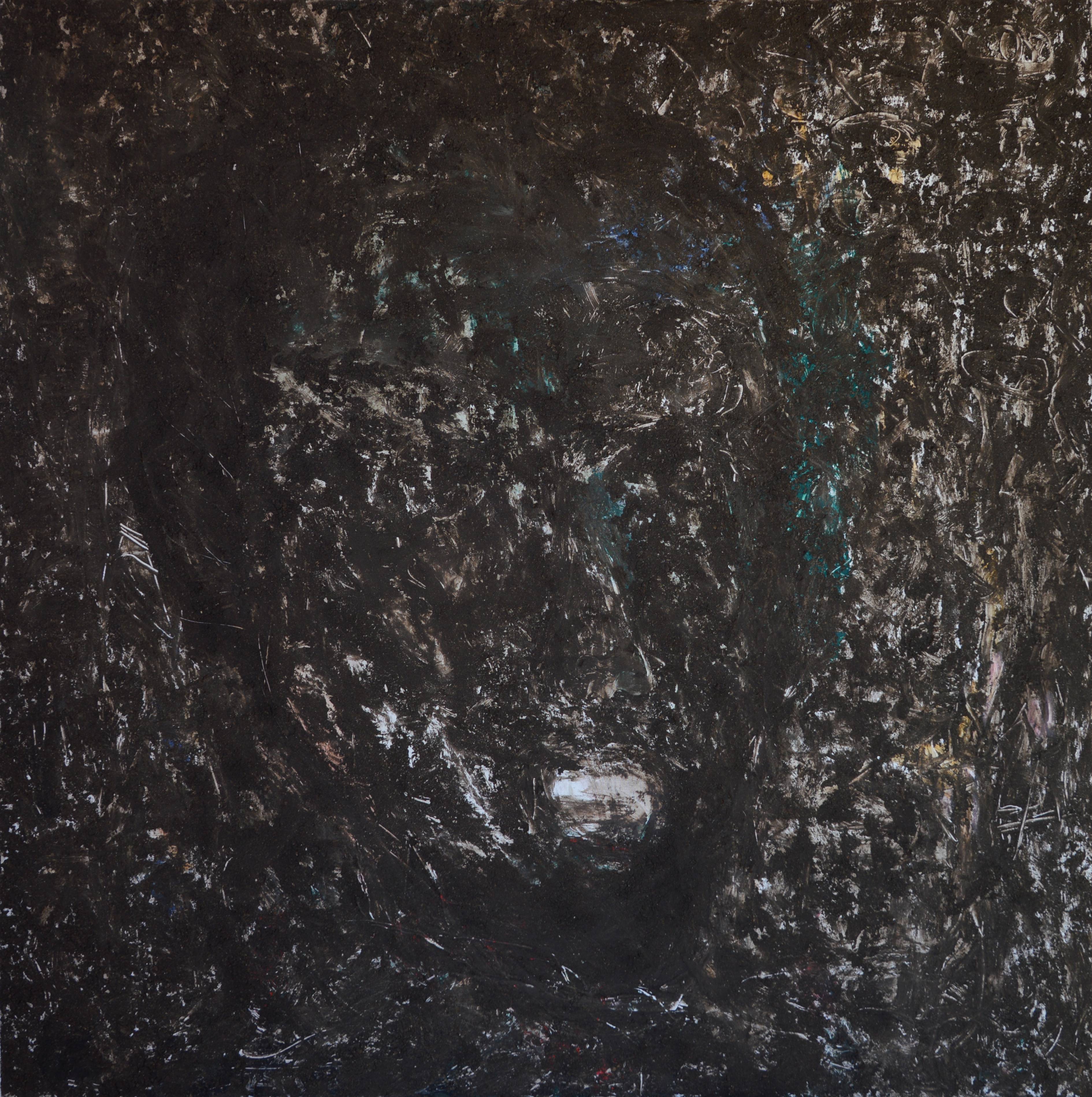 Selfie from the past, 150x150cm, bio soil, acrylic on canvas, 2016